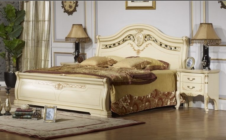 Кровать двуспальная с сеткой SMS- Версаль шампань, патина золотая 