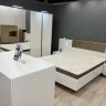 Кровать (каркас) Perfect Home Arco с мягким изголовьем, двуспальная,160 белый глянец/дуб грандсон