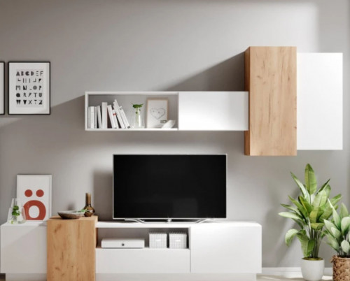 Стенка в гостиную Perfect Home 3Д / 3D Белый/дуб золотой крафт