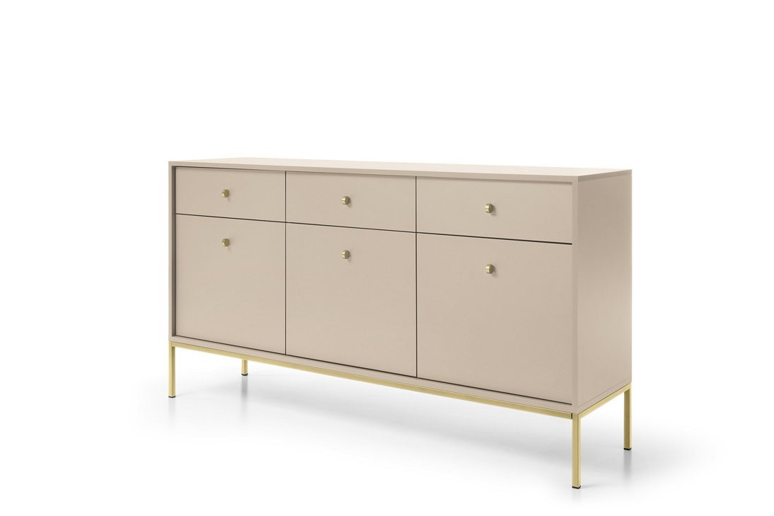 Комод Perfect Home Моно/Mono 3-дверный с 3 ящиками, золотые ножки MKSZ154 Беж песочный