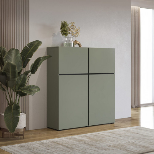 Комод высокий на 4 двери Helvetia CROSS 24GWMY76 (дымчатый зеленый -черный)