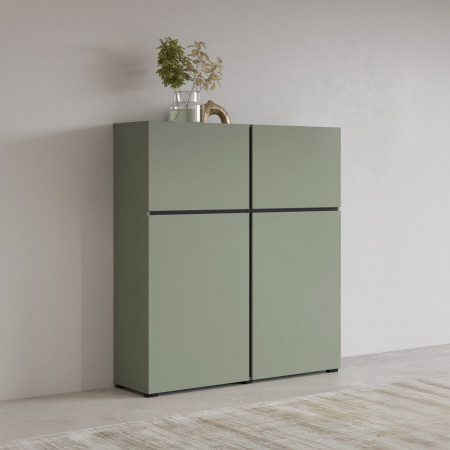 Комод высокий на 4 двери Helvetia CROSS 24GWMY76 (дымчатый зеленый -черный)