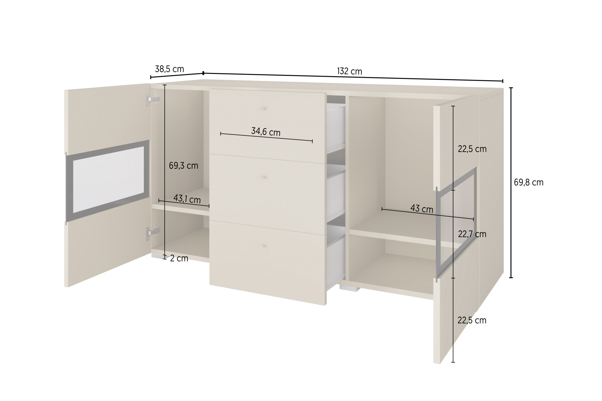 Комод на 2 двери и 3 ящика Helvetia BAROS 24Z6BM26 (сатиновый нуссбаум/черный)