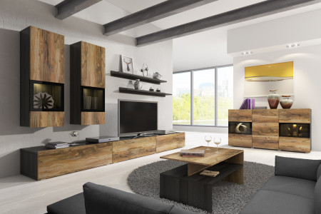 Комод на 2 двери и 3 ящика Helvetia BAROS 24Z6BM26 (сатиновый нуссбаум/черный)