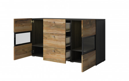 Комод на 2 двери и 3 ящика Helvetia BAROS 24Z6BM26 (сатиновый нуссбаум/черный)