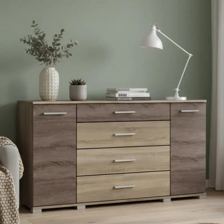 Большой комод EVR- Бриз К-6 дуб Сонома + фасад трюфель