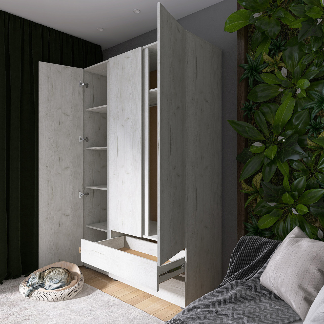 Шкаф распашной на 3 двери и 2 шухляды EVR- Лайт ШЛ-3 крафт белый