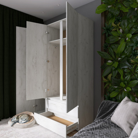 Шкаф распашной на 3 двери и 2 шухляды EVR- Лайт ШЛ-3 крафт белый