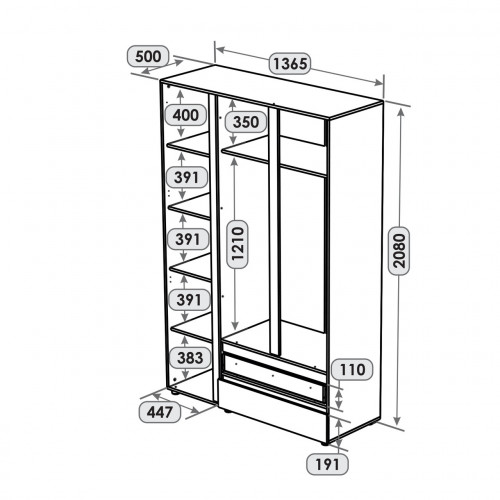 Шкаф распашной на 3 двери и 2 шухляды EVR- Лайт ШЛ-3 крафт белый