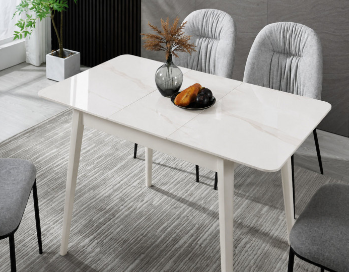 Стіл обідній розкладний INI- TALLINN CERAMIC 90(120)*70 білий глянець/кашемир   