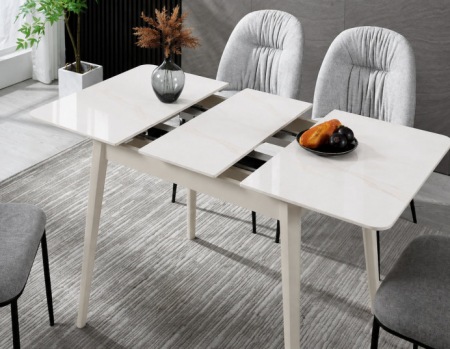 Стіл обідній розкладний INI- TALLINN CERAMIC 90(120)*70 білий глянець/кашемир   