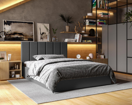 Двуспальная кровать с механизмом VRN- "LINE" (Темно-серый, Серый)