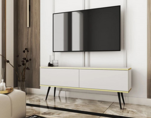 Тумба под ТВ Perfect Home Оро / Oro 2-дверная с черными ножками RTV135 Белый