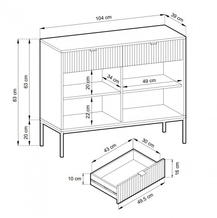 Комод Perfect Home Nova 2-дверный с 2 ​​ящиками и золотыми ножками KSZ104 Кашемир