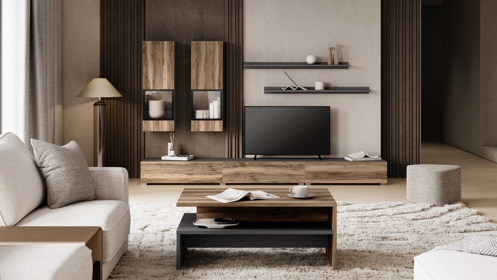 Стол кофейный Helvetia BAROS 24Z6BM99 (сатиновый нуссбаум/черный)