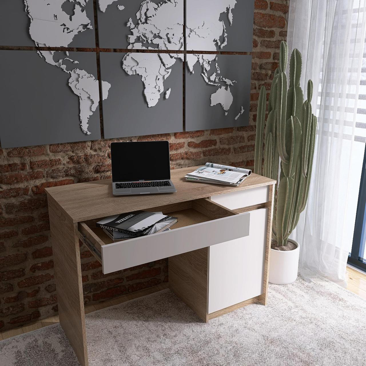 Стол письменный EVR- Сити-1100 дуб Сонома +  белый