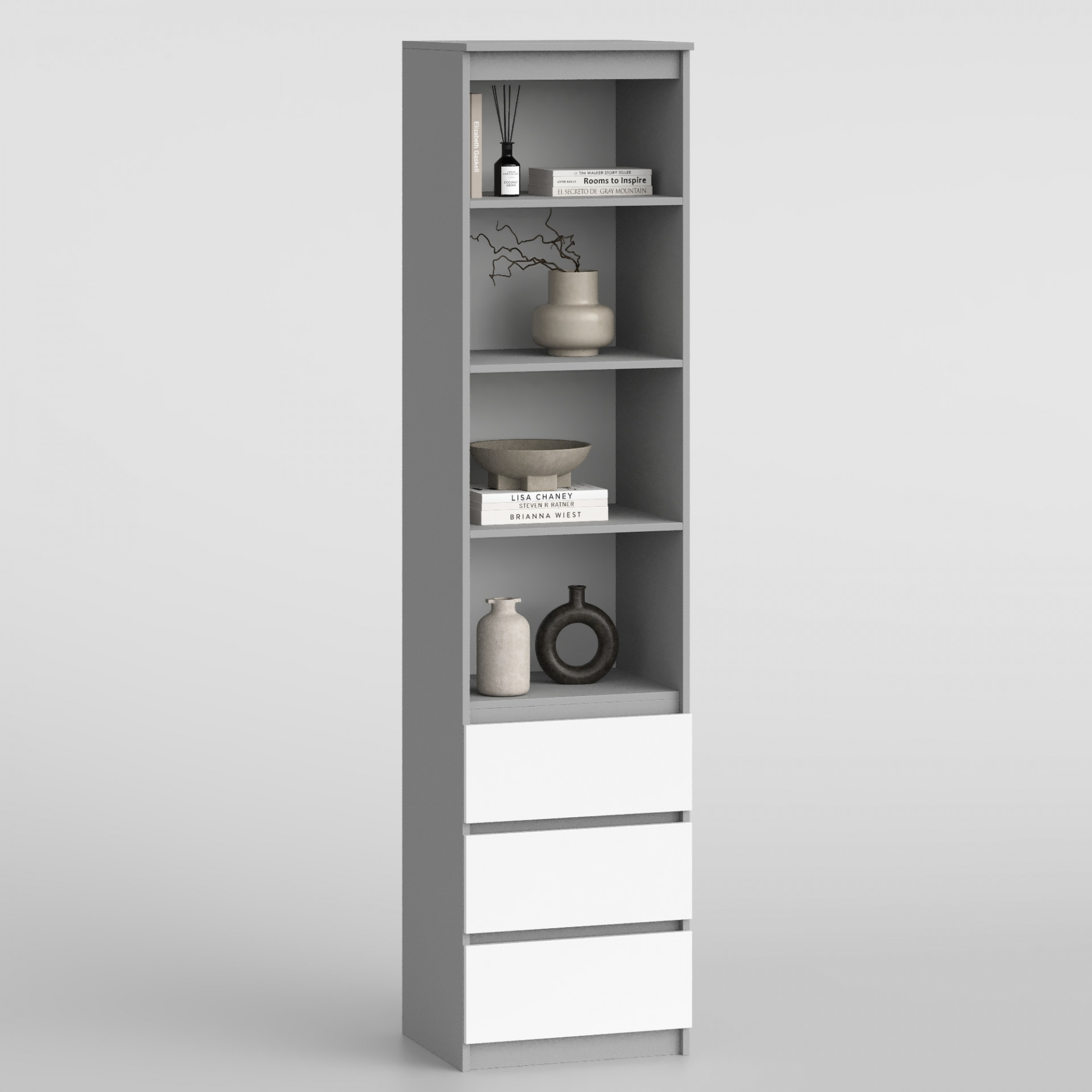 Стеллаж 195х55х42 см KOD- ШК-стиль-детский 3ф (белый фасад)