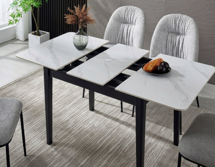 Стіл обідній розкладний INI- TALLINN CERAMIC 90(120)*70 білий /чорний