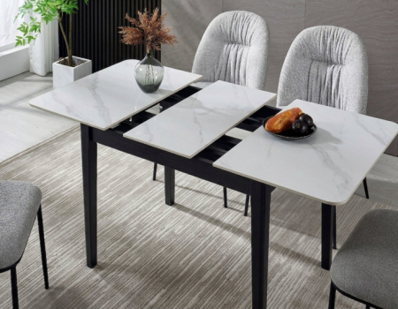 Стіл обідній розкладний INI- TALLINN CERAMIC 90(120)*70 білий /чорний