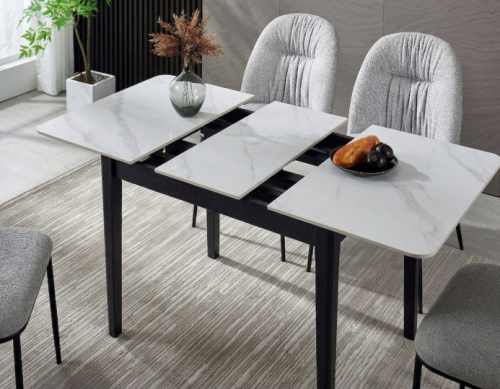 Стіл обідній розкладний INI- TALLINN CERAMIC 90(120)*70 білий /чорний