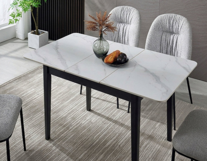 Стіл обідній розкладний INI- TALLINN CERAMIC 90(120)*70 білий /чорний