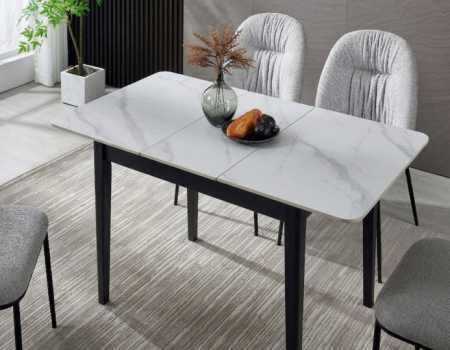 Стіл обідній розкладний INI- TALLINN CERAMIC 90(120)*70 білий /чорний