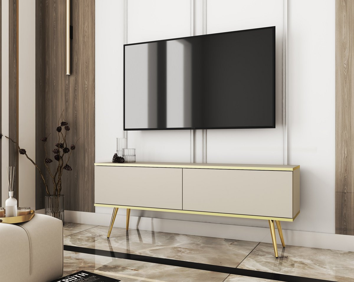 Тумба под ТВ Perfect Home Оро / Oro 2-дверная с золотыми ножками RTV135 Бежевый