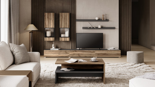 Тумба под телевизор Helvetia BAROS 24Z6BM40 (сатиновый нуссбаум/черный)