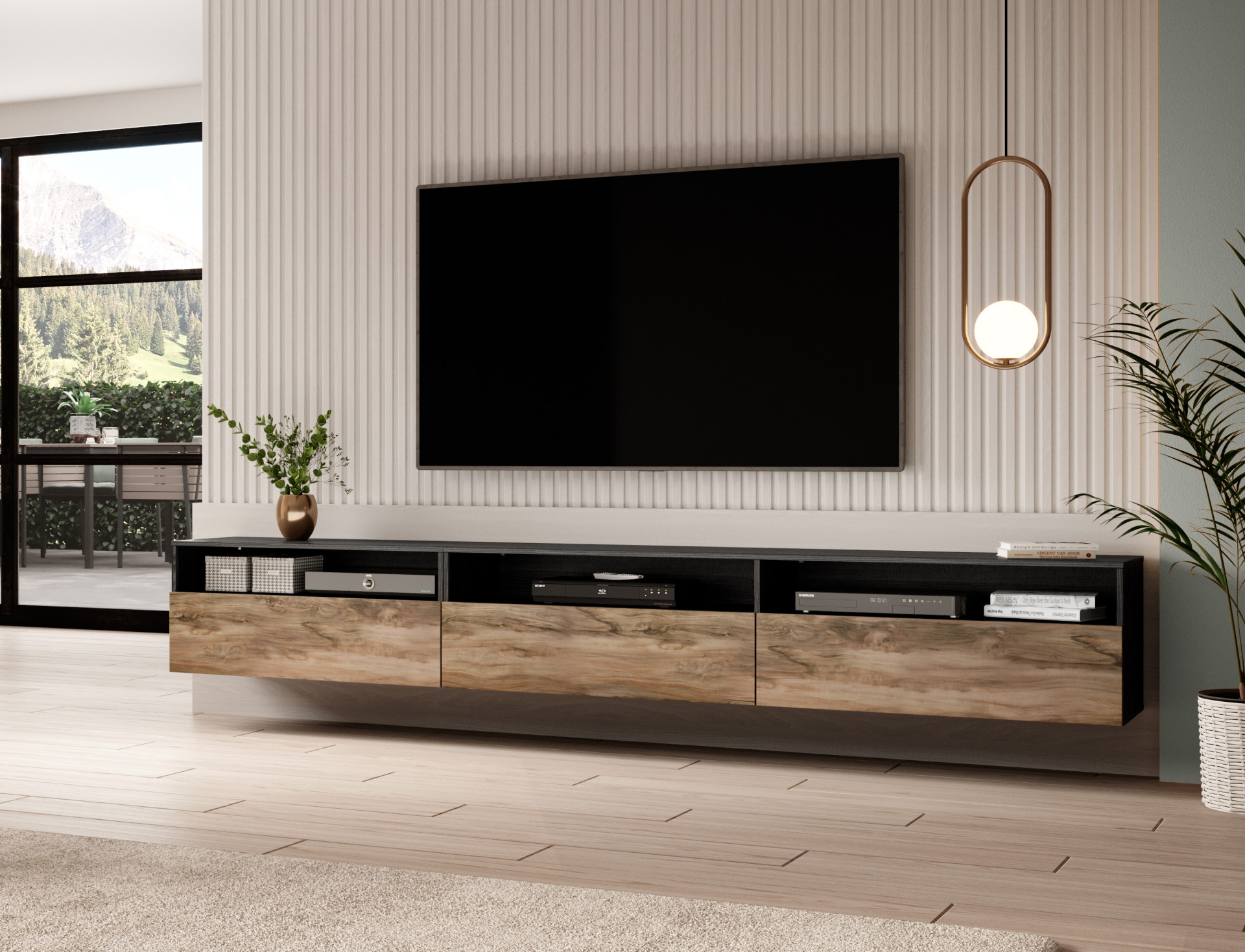 Тумба под телевизор Helvetia BAROS 24Z6BM40 (сатиновый нуссбаум/черный)