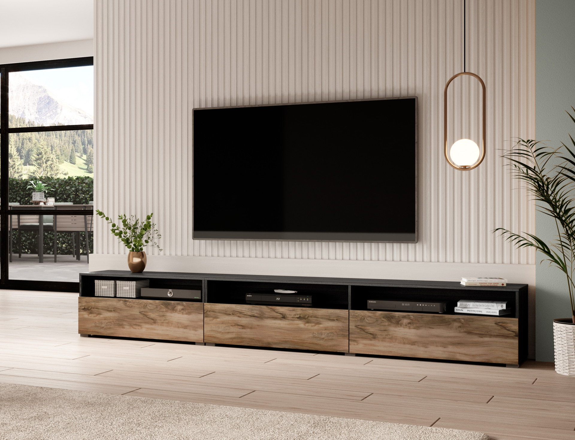 Тумба под телевизор Helvetia BAROS 24Z6BM40 (сатиновый нуссбаум/черный)