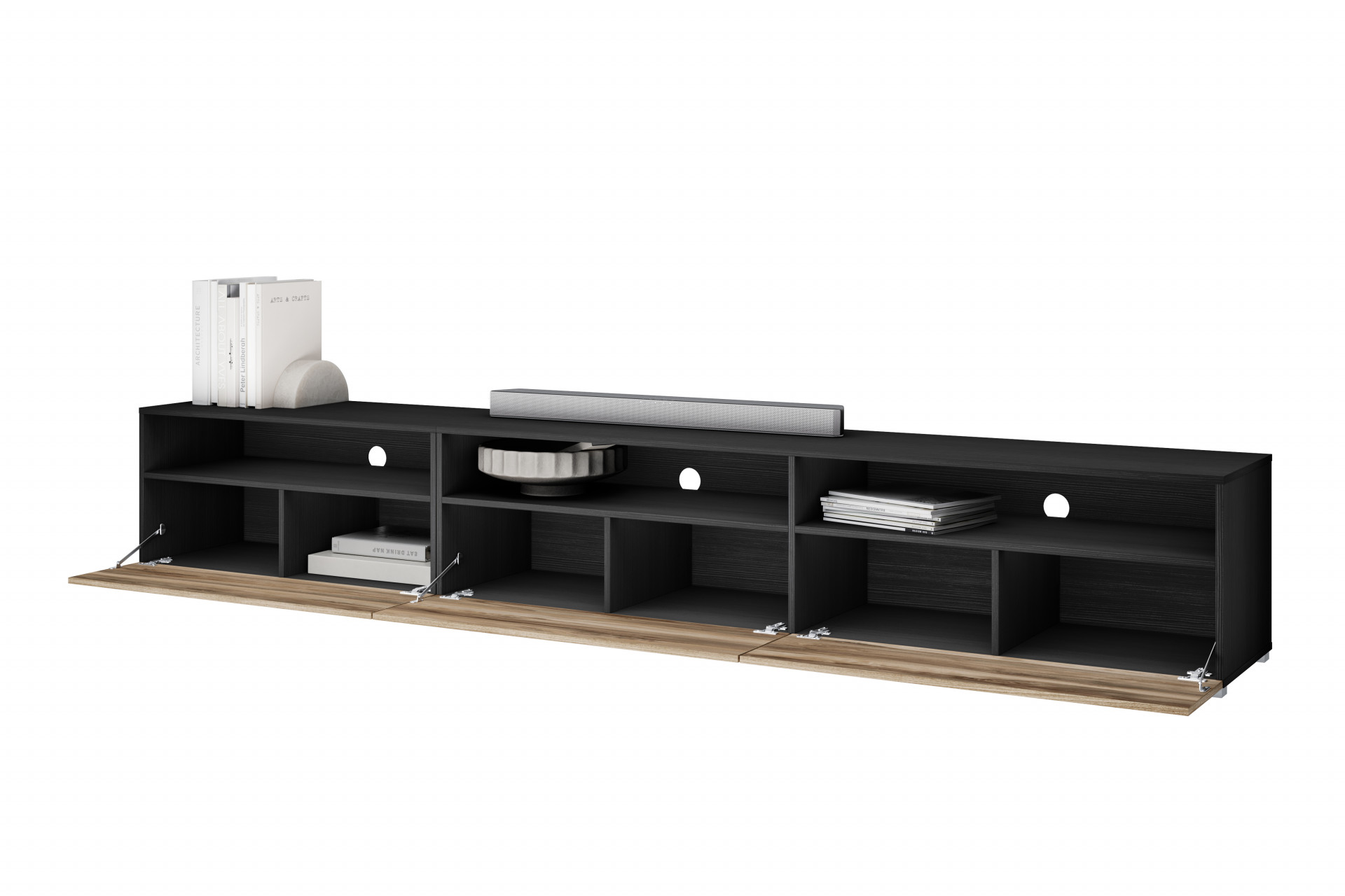 Тумба под телевизор Helvetia BAROS 24Z6BM40 (сатиновый нуссбаум/черный)