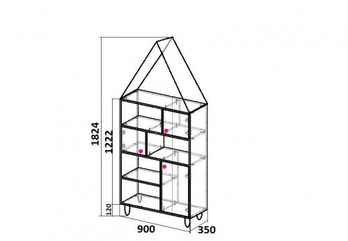 Стеллаж-домик 182х90х35 см KOD- ШК-домик-детский