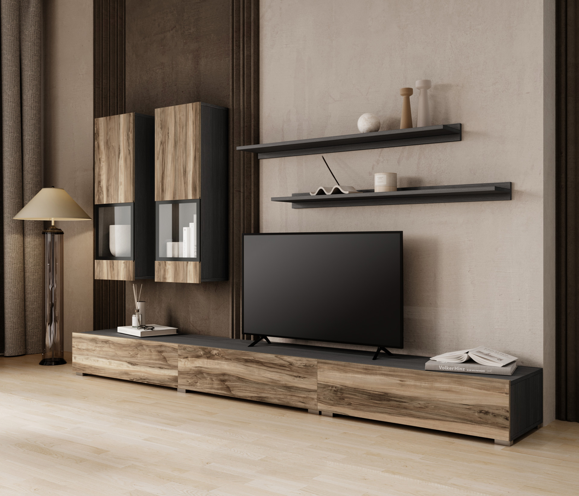 Комплект в гостиную Helvetia BAROS (сатиновый нуссбаум/черный)