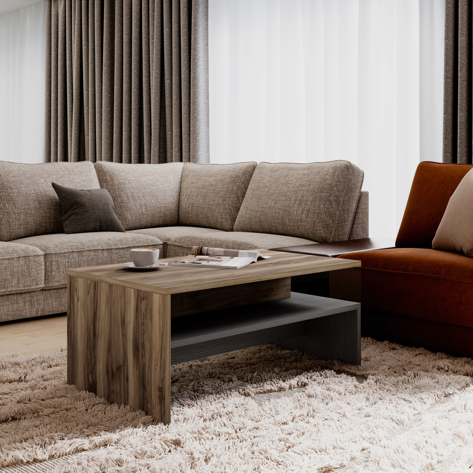 Комплект в гостиную Helvetia BAROS (сатиновый нуссбаум/черный)