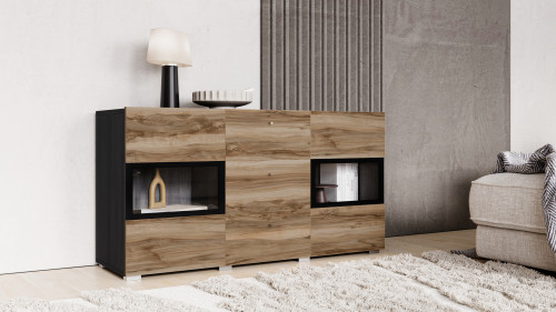 Комплект в гостиную Helvetia BAROS (сатиновый нуссбаум/черный)