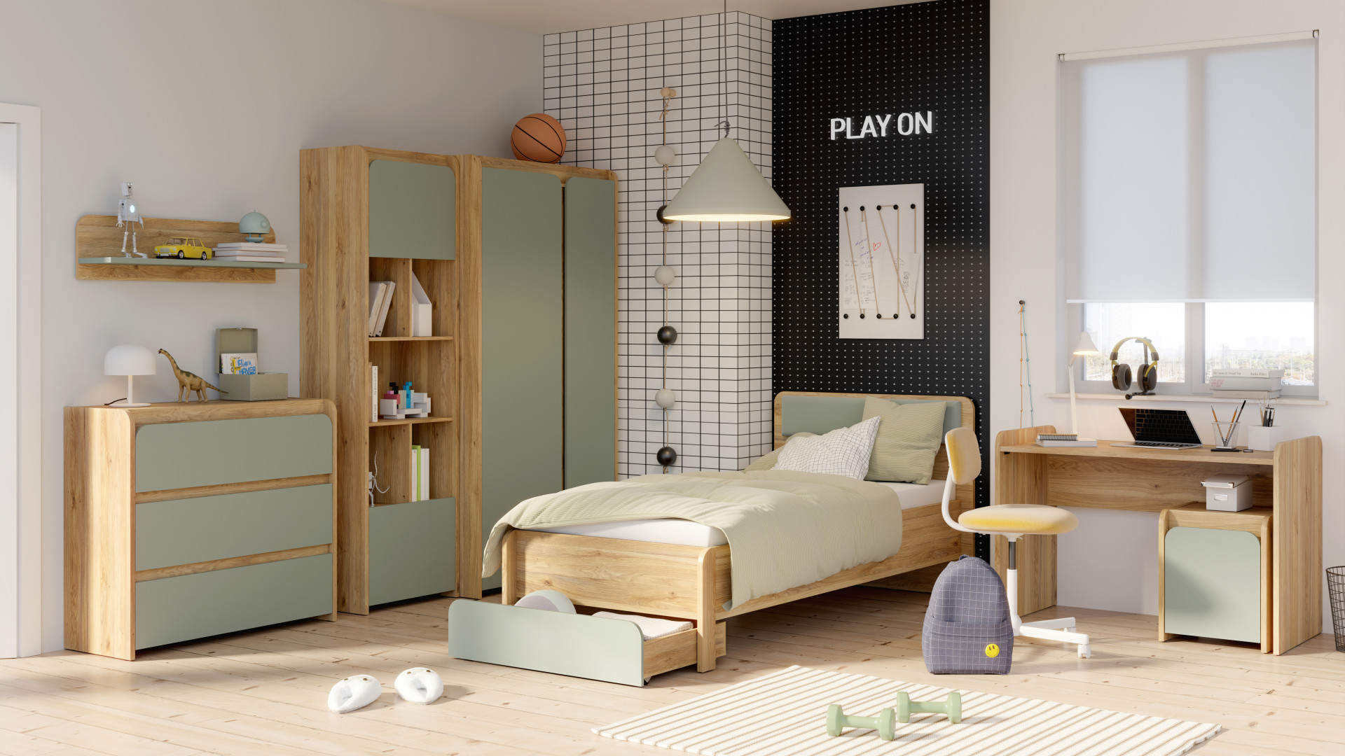 Тумба прикроватная Forte HOA HOAK011 (дуб маувелла/шалфей)