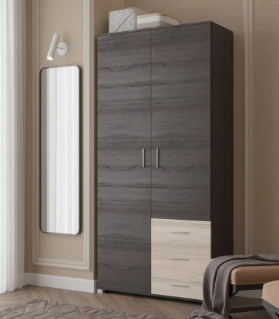 Шкаф прямой на 2 двери и 3 шухляды EVR- Бриз ШП-4 венге + фасад дуб молочный