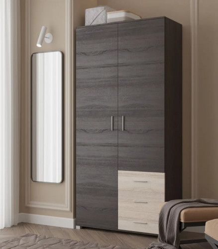 Шкаф прямой на 2 двери и 3 шухляды EVR- Бриз ШП-4 венге + фасад дуб молочный