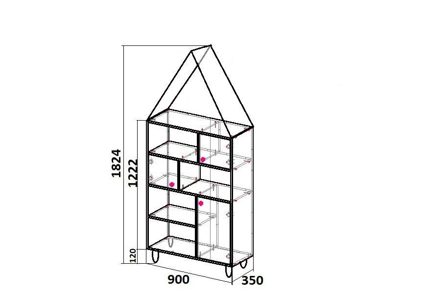 Стеллаж-домик 182х90х35 см KOD- ШК-домик-детский (белый фасад)