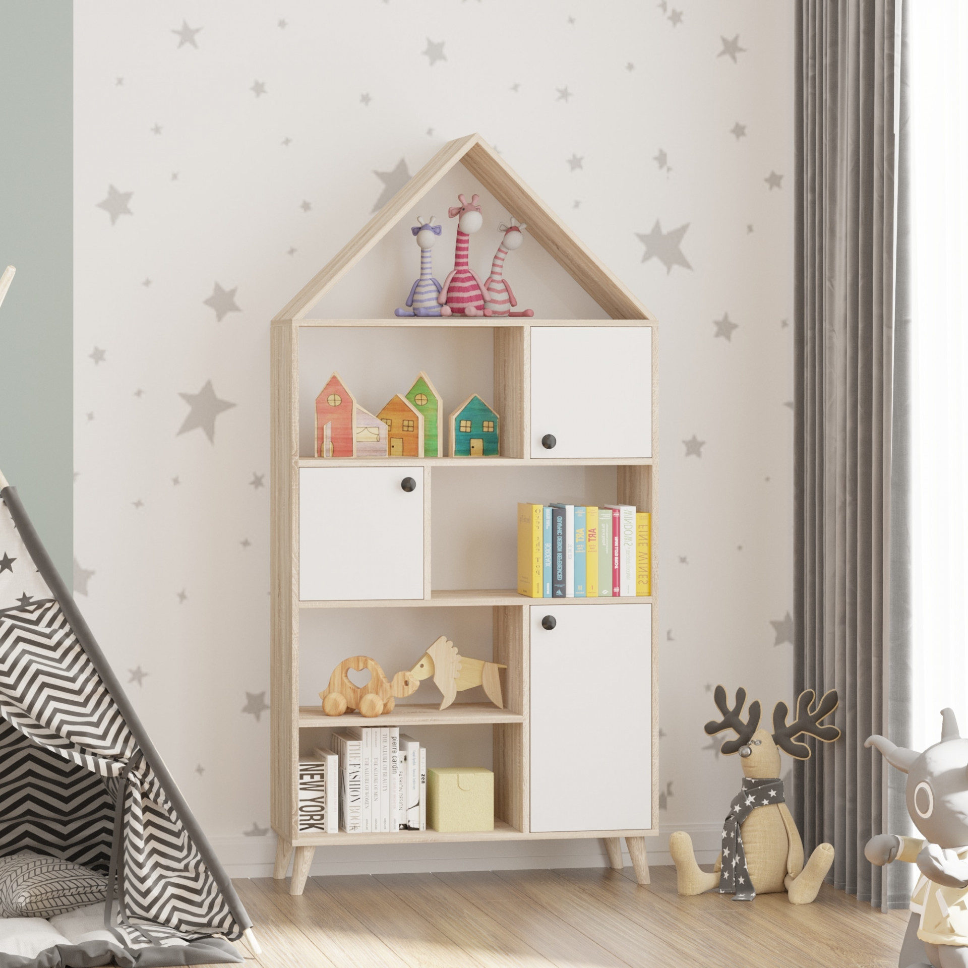 Стеллаж-домик 182х90х35 см KOD- ШК-домик-детский (белый фасад)