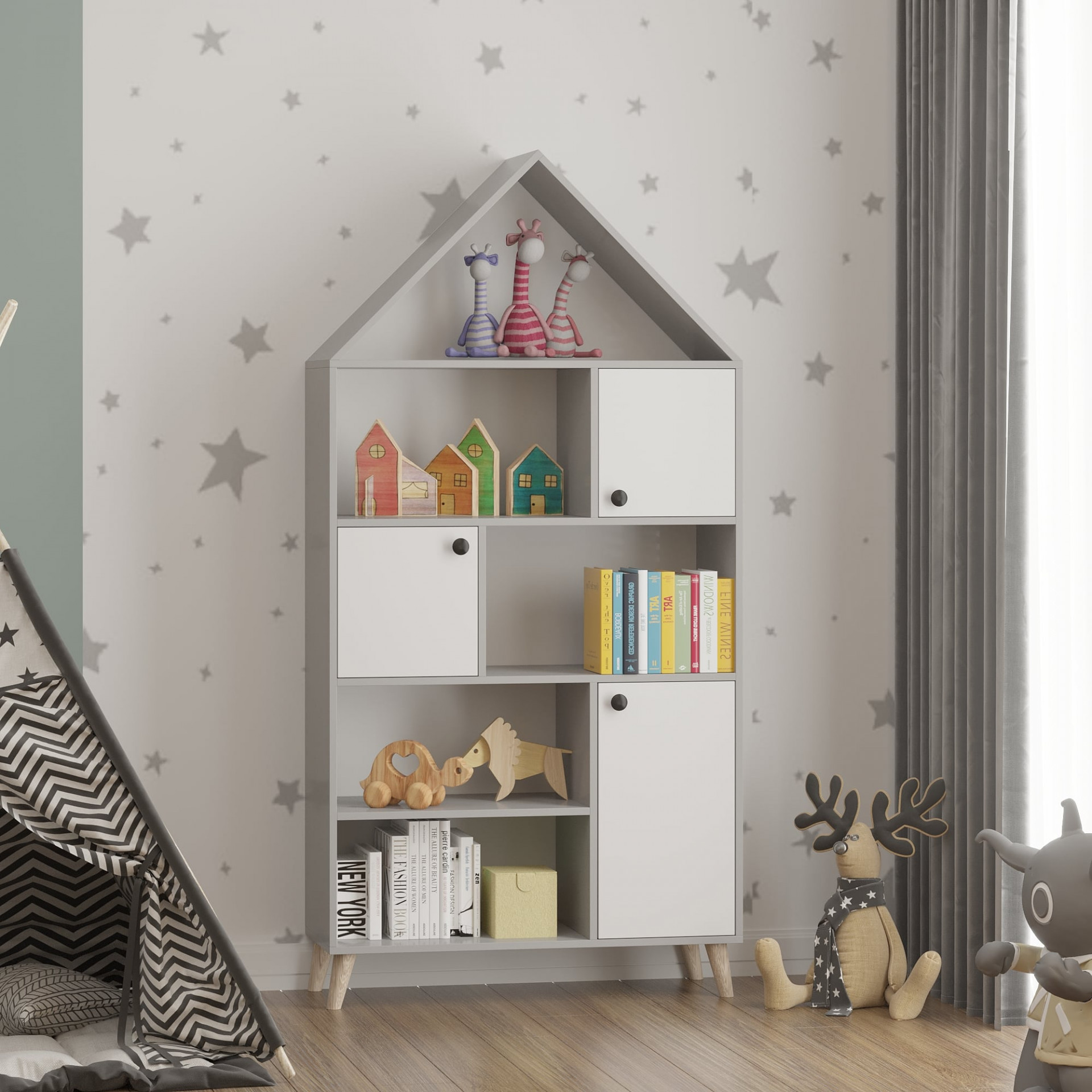 Стеллаж-домик 182х90х35 см KOD- ШК-домик-детский (белый фасад)