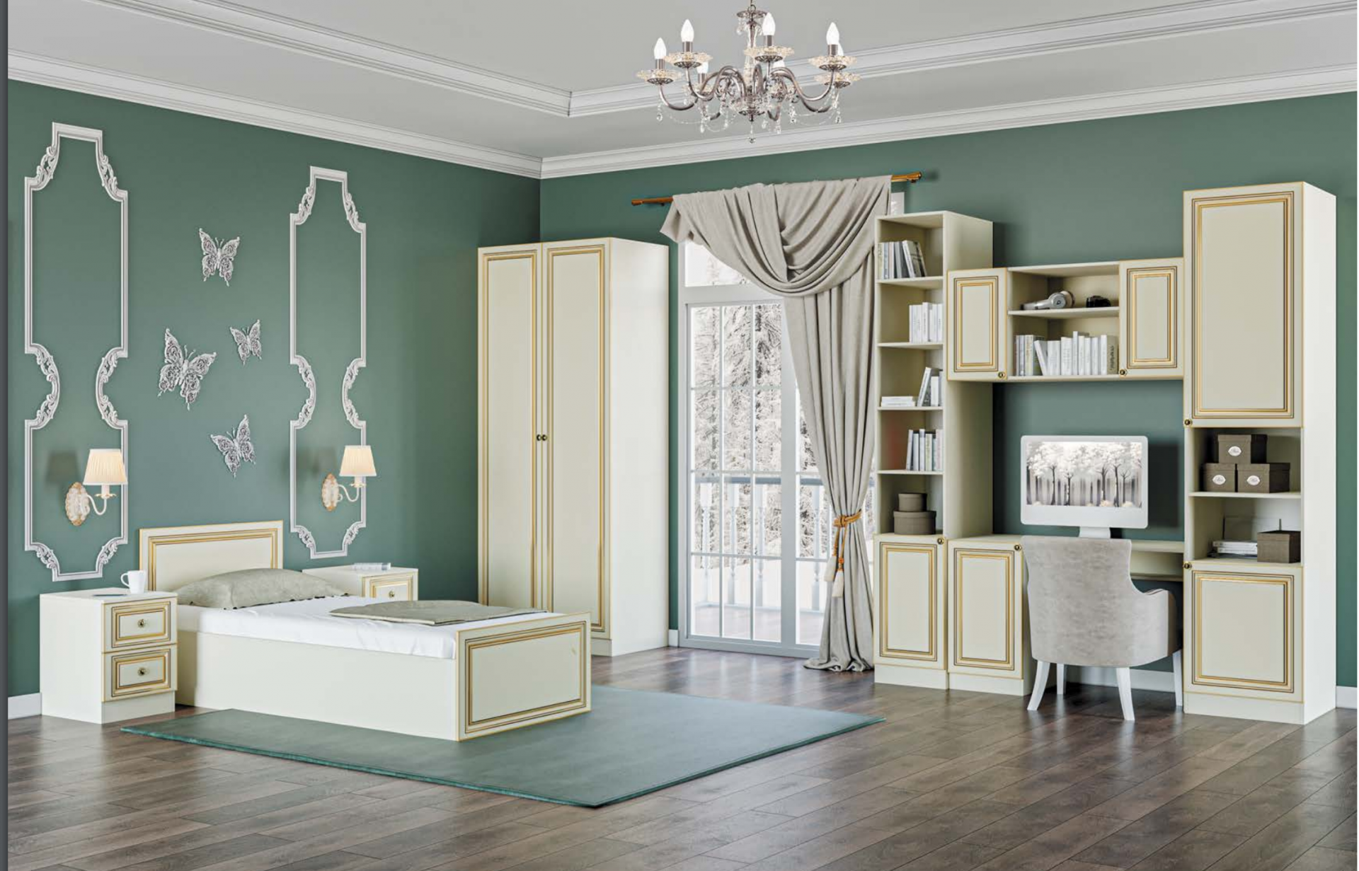 Кровать односпальная  KSt-  "Тиффани"/ "Tiffany" 100х65х205 , сп/м 90*200
