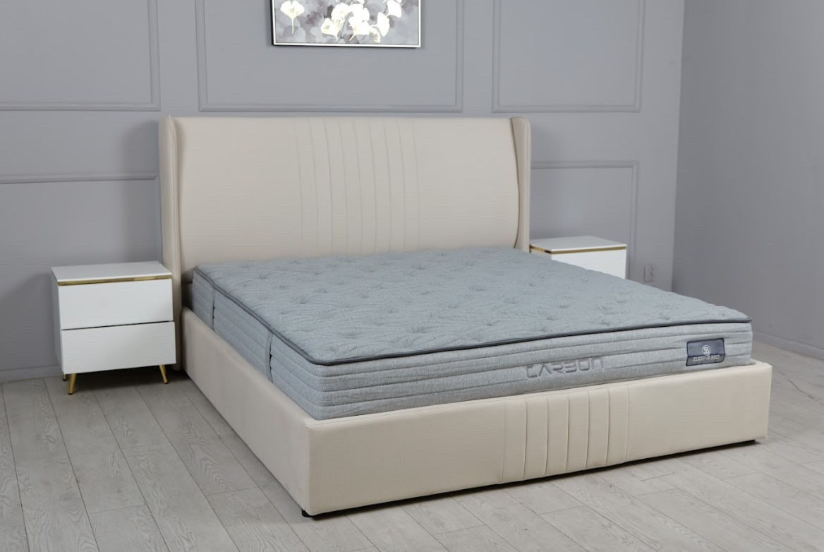 Кровать двухспальная с подъемным механизмом TOP- Лагуна Бежевый, Темно-бежевый, Молочный