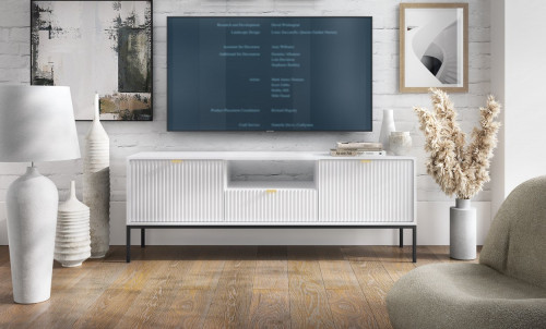 Тумба под телевизор Perfect Home Новая/Nova 1-дверная с 2 ящиками, черные ножки RTV154 Белый