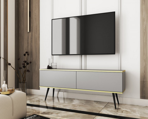 Тумба под ТВ Perfect Home Оро / Oro 2-дверная с черными ножками RTV135 Серый