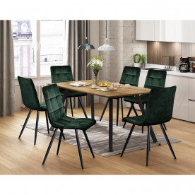 IDEA стол + 6 стульев BERGEN дуб и зеленый бархат