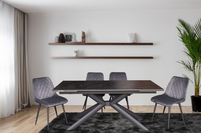 Стол обеденный модерн super premium ceramic  Evro- Vitoria Vick Dark Grey матова кераміка T7094C-1826, 180-260*90