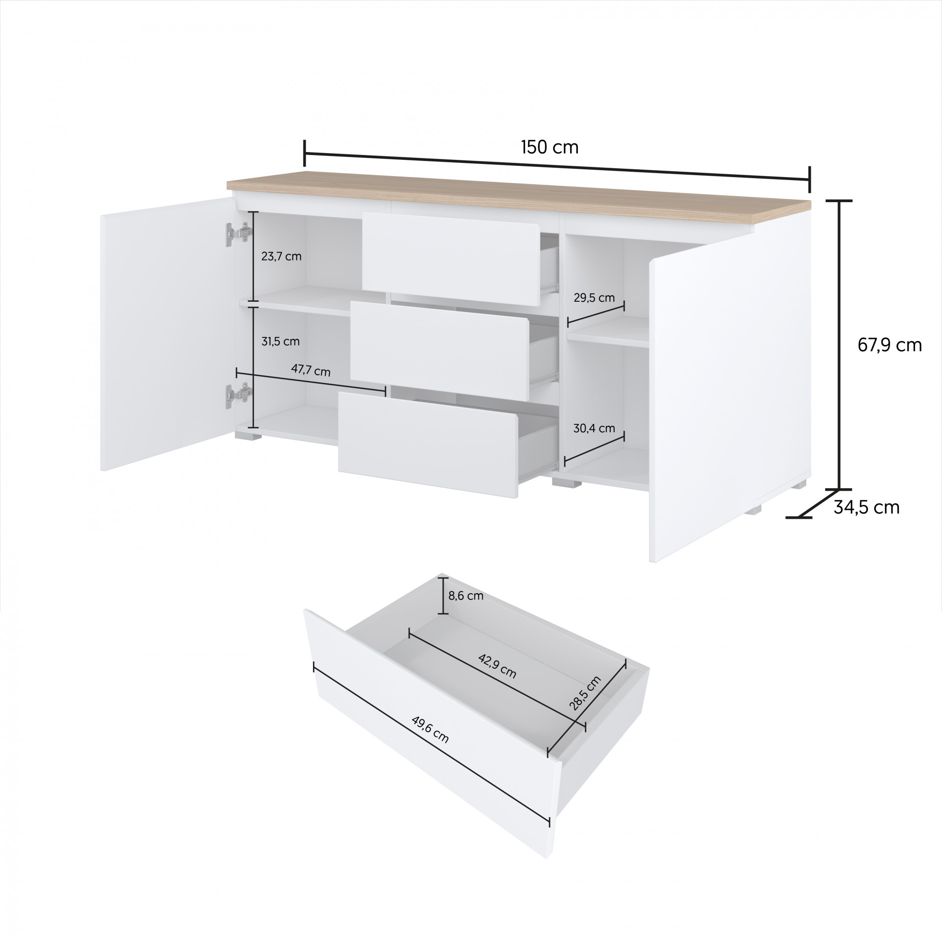 Комод на 2 двери и 3 ящика Helvetia MODO 247VOJ26 (белый/дуб маувелла)