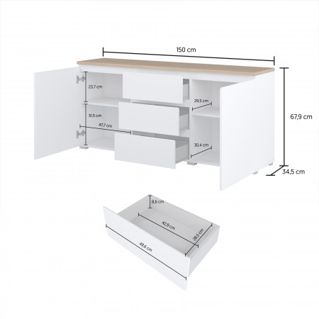 Комод на 2 двери и 3 ящика Helvetia MODO 247VOJ26 (белый/дуб маувелла)