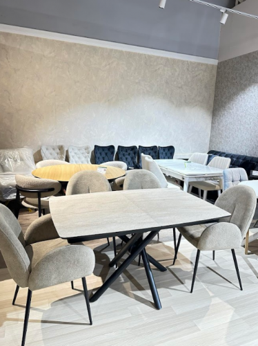 Стол обеденный Art-Deco EXM- KATRIN травертин матовый МДФ+HPL 138/178*90*76 